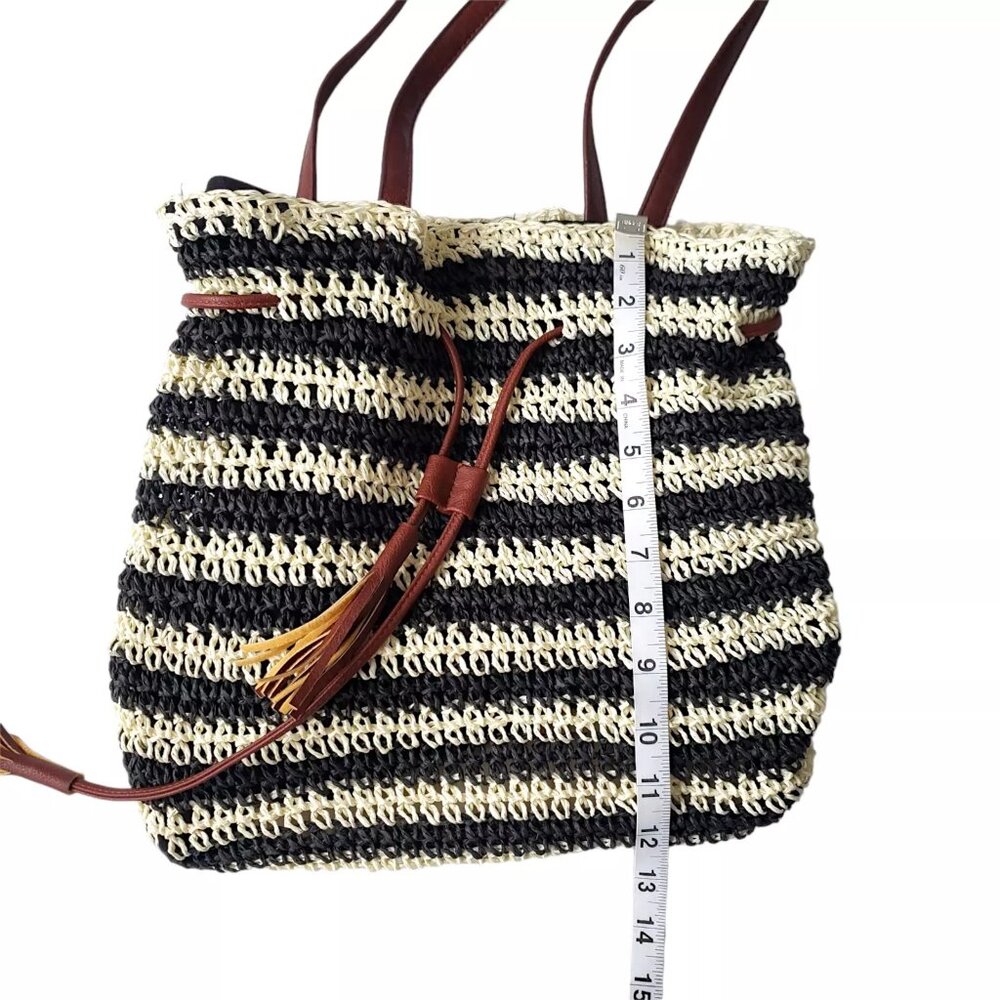 Nora Everyday Striped Drawstring 100% Paper Shoulder Bag Boho Beachy Summer - Picture 5 of 13
